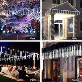 Solar Meteor Shower Icicle Lights, 8 Tubes, 192 LEDs, 11.8" Solar Falling Rain Lights