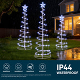 3-Pack Lighted Spiral Christmas Trees, 3 ft, 4 ft & 5 ft Yard Decorations with 220 Warm White LEDs and Stakes
