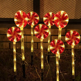 8 Pack Solar Christmas Lollipop Pathway Lights, LED Peppermint Candy Yard Decorations