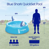 Funsicle Blue Shark QuickSet Above Ground Swimming Pool, 6 ft x 20 in – Inflatable Kids Pool with Water Sprayer