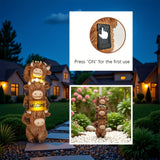 Solar Highland Cow Garden Statue with Welcome Sign & Glowing Flowers, Resin Cattle Sculpture