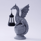 11.81" Solar Dragon on Crystal Ball Statue, Resin Garden Figurine with LED Lantern