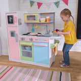 KidKraft Uptown Pastel Wooden Play Kitchen – Chalkboard, Play Phone & See-Through Doors