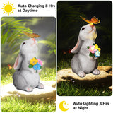 8.8" Solar Rabbit Garden Statue with 5 LED Lights, Hand-Painted Resin Bunny with Butterfly