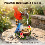 12" Solar Bird Garden Statue with Red Cardinal & Blue Robin