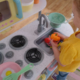 KidKraft Uptown Pastel Wooden Play Kitchen – Chalkboard, Play Phone & See-Through Doors