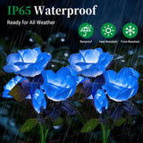 2 Pack Solar Blue Rose Garden Lights – 5-Rose LED Solar Flower Stake Lights