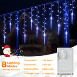 11.5 ft Christmas Icicle String Lights with 96 LEDs, 16 Drops and 8 Lighting Modes