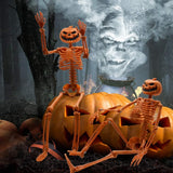 2-Pack 14.9" Halloween Pumpkin Skeleton Decorations with Posable Joints & Hanging Strings