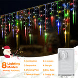 11.5 ft Christmas Icicle String Lights with 96 LEDs, 16 Drops and 8 Lighting Modes