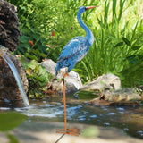 38" Large Blue Metal Crane Garden Statue, Standing Heron Outdoor Yard Sculpture