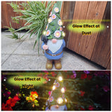 12" Solar Garden Gnome Statue with 6 Flower LED Lights, Hand-Painted Resin Fairy Outdoor Décor