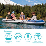 Intex Excursion 4 Inflatable Fishing & Rafting Boat Set with Oars, Pump & Rod Holders, 4-Person Boat