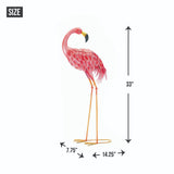 33" Standing Flamingo Garden Statue, Pink & Beige Iron Outdoor Bird Sculpture
