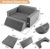 8-Piece OLAKIDS Modular Kids Play Couch – Gray Foam Fort-Building Sectional Sofa