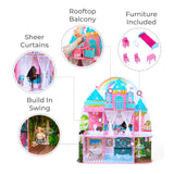 Olivia’s Little World Princess Castle Wooden Dollhouse for 12" Dolls with Furniture