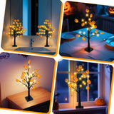 24" Black Halloween Tree with Pumpkin Ornaments – 24 LED Warm White Tabletop Halloween Decoration