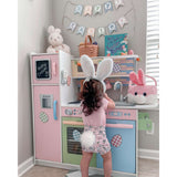 KidKraft Uptown Pastel Wooden Play Kitchen – Chalkboard, Play Phone & See-Through Doors