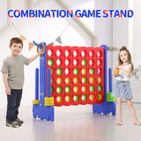 3-in-1 Giant 4-in-a-Row Game with Basketball Hoop, Ring Toss and Carrying Bag, Red and Blue