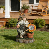 Solar Garden Gnome Statue with Sunflower, Outdoor Resin Figurine, Weatherproof LED Yard Décor