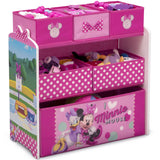 4-Piece Disney Minnie Mouse Wooden Toddler Playroom Set – Pink Table, 2 Chairs & 6-Bin Toy Organizer