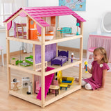 KidKraft So Chic Wooden Dollhouse – 3 Levels, 10 Rooms, Wheeled Base & 46 Accessories