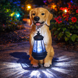 12.9" Solar Dog Garden Statue with Lantern, Weatherproof Resin Outdoor Dog Figurine