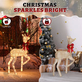 5FT Lighted Gold Christmas Reindeer Family Set – 3-Piece Outdoor Yard Decoration with 290 Warm White LEDs