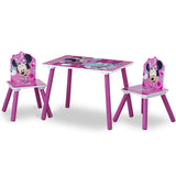 4-Piece Disney Minnie Mouse Wooden Toddler Playroom Set – Pink Table, 2 Chairs & 6-Bin Toy Organizer