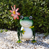 Mainstays Metal Frog Garden Statue with Flower, Hand-Painted Outdoor Garden Décor