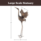 Pure Garden 35" Metal Flying Crane Garden Statue, Hand-Painted Outdoor Bird Sculpture