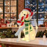 20" H Lighted Christmas Dog Decoration with Candy Cane – White Plush LED Holiday Décor