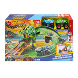Hot Wheels Monster Trucks Sharks vs. Dinos Dragon Destruction Racing Set, 1 Playset + 2 Trucks