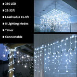 360 LED Icicle Christmas Lights, 29.5 ft Connectable Waterproof Curtain String Lights