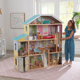 4.5 ft. KidKraft Majestic Mansion Wooden Dollhouse – 4 Levels, 8 Rooms, Elevator & 34 Accessories