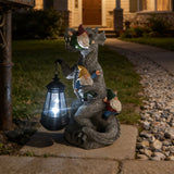 12.3" Solar Dinosaur Eating Gnomes Garden Statue, Sculpture with LED Lantern