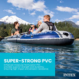 Intex Excursion Inflatable 4 People Boat Set with Oars, Pump, Fishing Rod Holders & Motor Mount Fittings