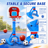 JoyStone 3-in-1 Kids Basketball Hoop and Soccer Goal Set, Adjustable 2'–4.5' with 2 Basketballs, 2 Soccer Balls and Pump