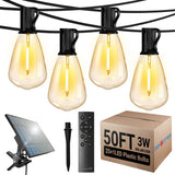 DAYBETTER 100 ft Solar Outdoor String Lights with 50 ST38 Shatterproof LED Bulbs, USB & Solar Powered Patio Lights