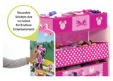 4-Piece Disney Minnie Mouse Wooden Toddler Playroom Set – Pink Table, 2 Chairs & 6-Bin Toy Organizer