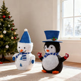 Lighted Snowman & Penguin Outdoor Christmas Decoration with 100 Warm White LED Lights