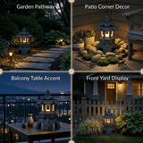 Japanese Solar Pagoda Lantern Garden Statue, Resin Zen Temple Light