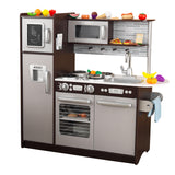 KidKraft Uptown Espresso Wooden Play Kitchen – 30-Piece Play Food Set, Chalkboard & Toy Phone