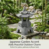Japanese Solar Pagoda Lantern Garden Statue, Resin Zen Temple Light