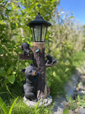 19" Solar Bear Family Welcome Garden Statue, Resin Bear Tree Sculpture with LED Lights