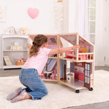 KidKraft So Darling Wooden Dollhouse on Wheels – 2 Levels, 4 Rooms, Lights, Sounds & 29 Accessories