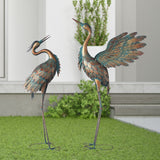 42" H Metal Crane Garden Statues,  Set of 2 Copper Patina Heron Sculptures