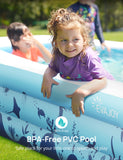 Inflatable Family Swimming Pool, 118" x 72" x 20" BPA-Free Rectangular Backyard Pool