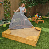 KidKraft Backyard Wooden Sandbox – Built-In Seating & Mesh Cover for Multiple Kids