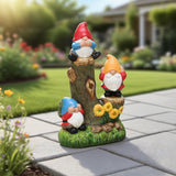 12.3" Mainstays Three Gnomes on Log Statue, Weather-Resistant Resin Garden Décor